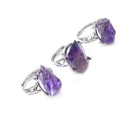 XJruixi Anillo de amatistas Irregulares en Bruto para Mujer, Cristal curativo de Reiki, Anillos de Piedra de turmalina Natural, joyería Ajustable, Regalos de meditación