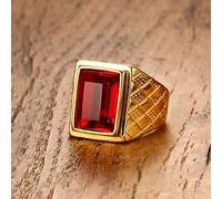 XJruixi Anillo de Anillos de Boda de Piedra roja/Negra para Hombres Anillo de Acero Inoxidable de Color Dorado Diseño de rombo Promesa de Compromiso Joyería 18 mm