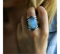XJruixi Anillo de Piedra Lunar Ovalada Grande tibetana Antigua, Anillos de ópalo de Fuego de Cristal curativo Indio de Gran tamaño para Mujer, joyería Vintage, 1 Pieza, tamaño 6-10