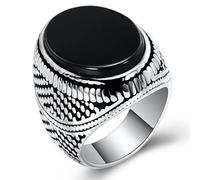 XJruixi Anillo de Piedra Turquesa Natural Ovalada Grande Vintage para Hombre, Anillo de Boda Retro con Cuentas Azules de Color Dorado y Plateado para Mujer, joyería Punk turca