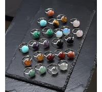 XJruixi Anillo Redondo de Piedra Natural de 12mm a la Moda, Anillos Ajustables de Cristal Rosa de ópalo de Ojo de Tigre para Mujer, joyería de Regalo