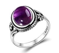 XJruixi Anillos de Amatista Natural Ovalada Nasiya Estilo Bohemio Vintage de 8x10MM para Mujer, Anillo de Plata 925, Regalo de Fiesta de Aniversario, joyería Fina