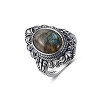 XJruixi Anillos de labradorita Natural Ovalada Vintage Nasiya para Mujer, Anillo de Plata de Ley 925, joyería, Anillo de Dedo, Anillos de Piedras Preciosas, Regalo de Fiesta