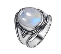XJruixi Anillos de Piedra Lunar Natural para Hombres y Mujeres Anillo de joyería de Plata esterlina 925 con Piedras Grandes 11x17MM Piedras Preciosas ovaladas Regalos al por Mayor