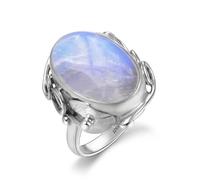 XJruixi Anillos de Piedra Lunar Natural para Hombres y Mujeres Anillo de joyería de Plata esterlina 925 con Piedras Grandes 11x17MM Piedras Preciosas ovaladas Regalos al por Mayor