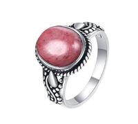 XJruixi Anillos de Plata de Ley 925 con rodocrosita Natural romántico Retro para Mujer, Piedra, Regalos de Boda y cumpleaños, joyería Fina