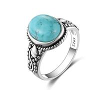 XJruixi Anillos de turquesa natural para hombres y mujeres 925 joyas de anillo retro de moda de plata esterlina