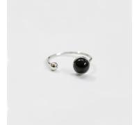 XJruixi Bola de Piedra Natural, ágata Negra, Piedra Lunar Gris, Anillo de Gema, Plata de Ley 925, Anillos Ajustables Abiertos para Mujer, joyería Fina YRI152