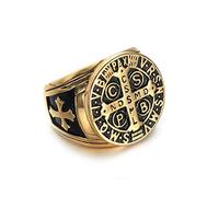 XJruixi Christianity Jesus Exorcism Cross Ring Black/Gold/Silver Color Stainless Steel CSPB CSSML NDSMD Saint Benedict of Nursia Ring