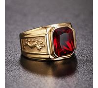 XJruixi Creative Design Square Black Red Stone Men's Ring Punk Retro Gold Color Double Dragon Stainless Steel Rings Amuleto Jewelry Gift