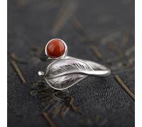 XJruixi GQTORCH, Anillos Vintage de Plata de Ley 925 para Mujer, Forma de Flor de Hoja, lapislázuli con Incrustaciones, Anillo de Piedra Natural de ónix Rojo, Tipo de Apertura