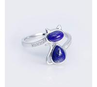 XJruixi MloveAcc, Anillos Abiertos de Gato de Plata de Ley 925 sólida para Mujer, Regalo de Mujer, Anillo de Piedra de lapislázuli de Plata de Ley, joyería de Moda