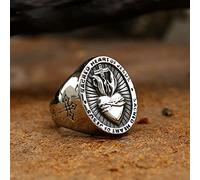 XJruixi Vintage Catholic Stainless Steel Sacred Heart of Jesus Ring Unique Creative Letter Heart Shaped Cross Ring Men Jewelry Gift