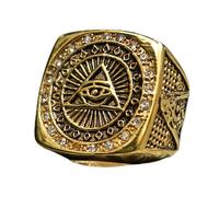 XJruixi Vintage Heavy Stainless Steel All Seeing Eye Ring For Men Crystal Gold Color Mason Masonic Punk Male Ring Fashion Jewelry Gift