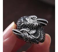 XJruixi Vintage Viking Odin Crow Ring Men Nordic Mythology Two Winding Crow Stainless Steel Biker Men Odin Raven Ring Jewelry Gift