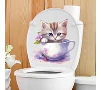 XJSDI 30 * 20 CM 4 UNIDS Lindo Gato Flamenco Pegatinas Autoadhesivas para Tapa de Inodoro Divertidas Pegatinas de PVC Impermeables para Asiento de Inodoro para Tapa Pegatinas de Pared para Baño