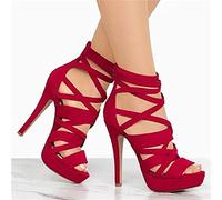 XJST Sandalias De Tacón De Cabeza Abierta De Las Mujeres, Tacones Altos De Stiletto Sexy, Verano Cómodo De Punta De Punta del Tobillo Elástica De Punta De Sandalia,Rojo,35