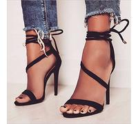 XJST Sandalias De Tacón De Mujer Tirasas, Sexy Tacones Altos De Stiletto, Zapatos De Punta Abierta Puntiagudo Tacones, Zapatos De Moda De Boda Fiesta,Negro,39
