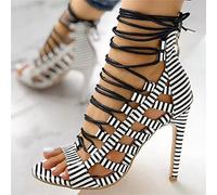 XJST Sandalias De Tacón De Mujer Tirasas, Tacones Altos De Stiletto Sexy, Sandalia De Tiras, Zapatos De Punta Abierta Puntiaguda Tacones,Blanco,39