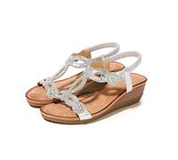 XJST Sandalias De Verano para Mujer, Casual Cómodo Tobillo Correa De Tobillo Plataforma Al Aire Libre Sandalia, No Resbalón, Ligero, Transpirable Fácil De Usar Despegar,Blanco,35