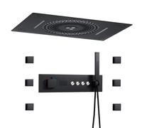 XJTNLB Columna de Ducha Termostática Led Negro Cascada Ducha Inteligente con Pantalla de Temperatura y 6 Chorros de Masaje Duchas de Baño Empotrado Techo