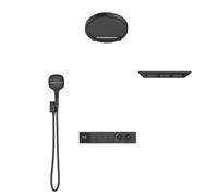 XJTNLB Columna Ducha Termostatica con Cascada Negro y Pantalla Digital Duchas de Baño Empotrados con Rociador Ducha Efecto Lluvia de 31cm