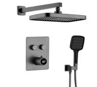 XJTNLB Columna Ducha Termostatica con Pantalla Digital Led Gris Gunmetal, Alcachofa de Ducha Rectangular Efecto Lluvia, Teclas Piano