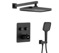 XJTNLB Columna Ducha Termostatica con Pantalla Digital Led Negro, Alcachofa de Ducha Rectangular Efecto Lluvia, Teclas Piano