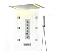 XJTNLB Columna Ducha Termostatica Empotrada Cepillado Ducha Inteligente con Pantalla de Temperatura, Duchas de Baño Efecto Lluvia Led con 6 Chorros de Masaje