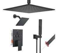 XJTNLB Conjunto de Ducha Efecto Lluvia con Teclas Piano, Ducha Doble Montada En Techo Duchas de Baño Empotradas,Negro,8 Pulgadas