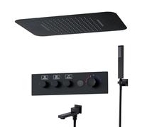 XJTNLB Conjunto Ducha Cascada Negro Duchas de Baño Efecto Lluvia con Caño Giratoria Columna Ducha Termostatica con Pantalla Digital