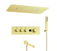 XJTNLB Conjunto Ducha Cascada Oro Cepillado Duchas de Baño Efecto Lluvia con Caño Giratoria Columna Ducha Termostatica con Pantalla Digital
