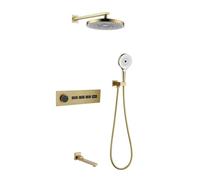 XJTNLB Conjunto Grifo Ducha Empotrado y Termostatico con Teclas Piano, Duchas de Baño Oro Cepillado 9 En Alcachofa de Ducha Redonda