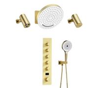 XJTNLB Ducha Cascada Empotrada Oro Cepillado Columna Ducha Termostatica con Pantalla Digital Duchas de Baño Efecto Lluvia de 32 cm