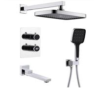 XJTNLB Ducha con Pantalla Led Empotrada Cromado Alcachofa de Ducha Rectangular Efecto Lluvia, Caño para Bañera, Salida Giratoria