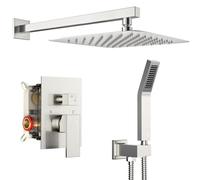 XJTNLB Duchas de Baño Monomando Alcachofa de Ducha Cuadrada Conjunto Ducha Empotrado,Cepillado,8 Pulgadas