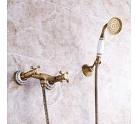 XJTNLB Grifo Bañera Pared Antiguo Grifo Ducha Doble Mando en Cruz Griferia Bañera Vintage Función Única Mezclador Montado en Pared