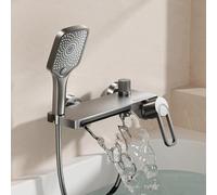 XJTNLB Grifo Cascada Bañera Pared Gris Pistola Grifo Ducha de Pared Monomando con Manguera y Alcachofa 3 Modos Grifería Monomando para Bañera y Ducha