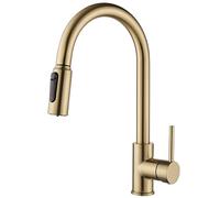 XJTNLB Grifo Cocina 3 Vias Grifos de Cocina Fregadero Monomando Grifo Giratorio Grifo Cocina Extraible con Osmosis 2 Modos de Rociado para Purificador Agua, Oro Cepillado