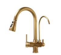 XJTNLB Grifo Cocina 3 Vias Osmosis Extraible 2 Modo Grifo 3 Vias Extraible Antiguo Caño Cuello de Cisne