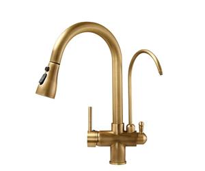 XJTNLB Grifo Cocina 3 Vias Osmosis Extraible 2 Modo Grifo 3 Vias Extraible Antiguo Caño Cuello de Cisne