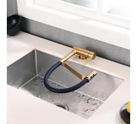 XJTNLB Grifo Cocina Bajo Ventana Extraible y Abatible Oro Cepillado Flexible Mezclador