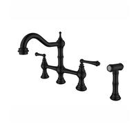 XJTNLB Grifo Cocina con Rociador Tres Orificios Grifos Mezclador de Puente para Fregadero de Cocina Grifo Vintage Laton,Negro
