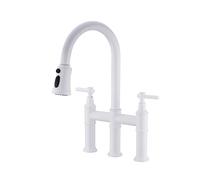 XJTNLB Grifo de Cocina con Rociador Extraíble 2 Modos Grifo Cuello de Cisne Giratorio en 360° Griferia Cocina Vintage Blanco