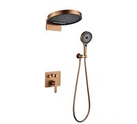 XJTNLB Grifo de Ducha Monomando Empotrado Ducha Cascada y Lluvia, Duchas de Baño con Teclas Piano,Oro Rosa