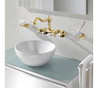 XJTNLB Grifo de Lavabo Dorado Rustico Grifo Lavabo Pared Mezclador con Dos Mandos Giratorio 360 Grados Griferia Baño Vintage-B