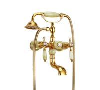 XJTNLB Grifo Ducha Dorado Vintage Bañera Pared Grifo Doble Mando en Cruz Griferia Bañera Vintage con Caño Giratorio de 360°-A