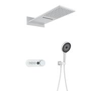 XJTNLB Grifo Ducha Empotrado con Pantalla Led Blanco, Alcachofa de Ducha Rectangular Efecto Lluvia y Cascada, Monomando