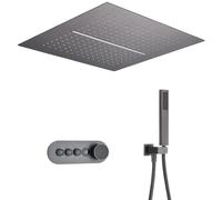 XJTNLB Grifo Ducha Empotrado con Pantalla Led Gris Gunmetal, Alcachofa de Ducha Cuadrada Efecto Lluvia y Cascada, Teclas Piano