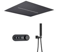 XJTNLB Grifo Ducha Empotrado con Pantalla Led Negro, Alcachofa de Ducha Cuadrada Efecto Lluvia y Cascada, Teclas Piano